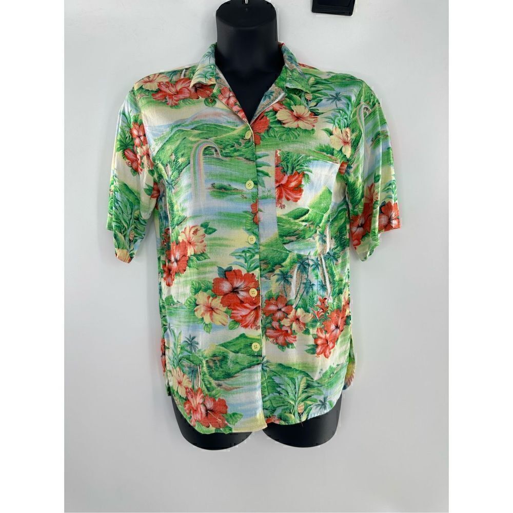 Tomboy Vintage 90’s Women’s Green Tropical Print Button-Down Shirt Size M